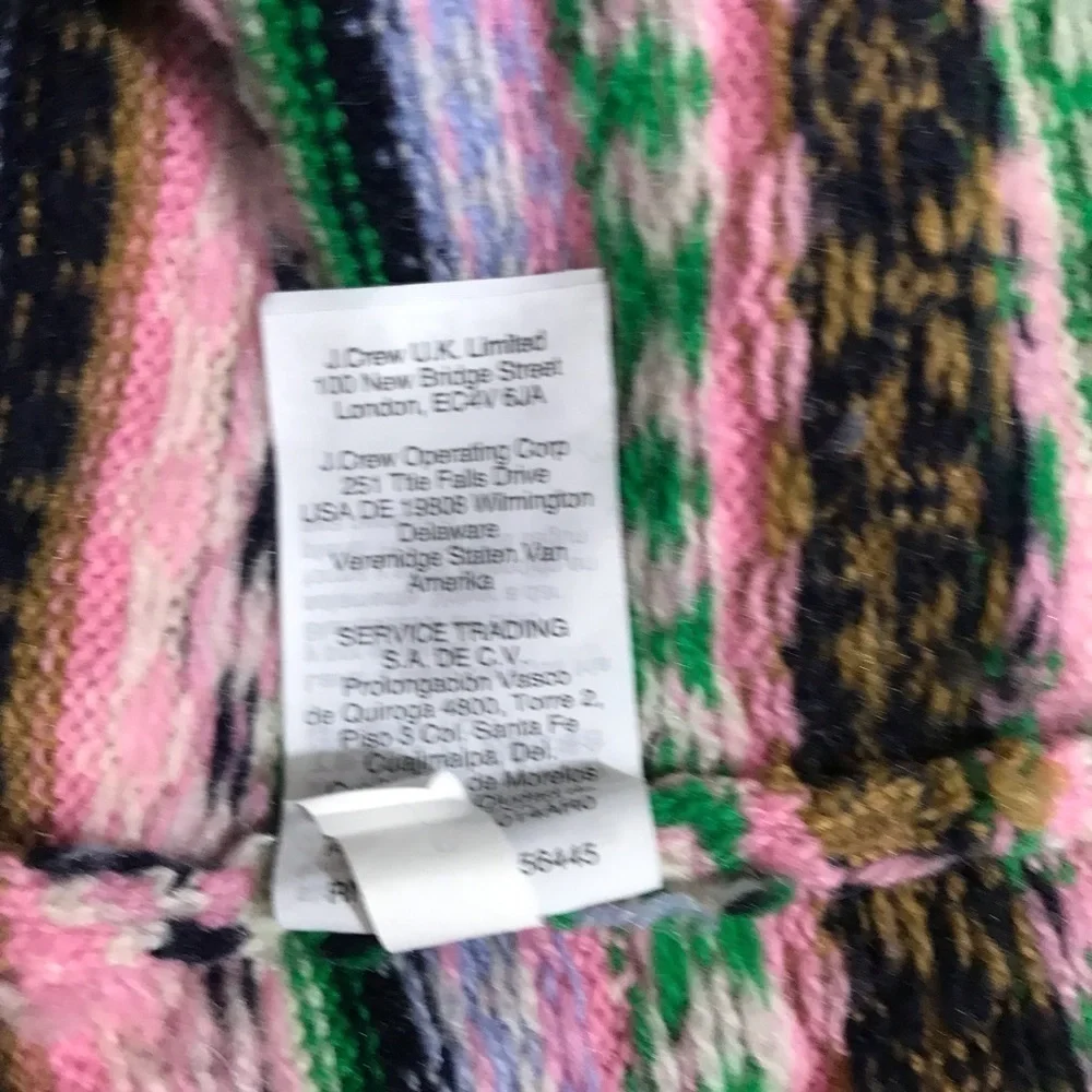 J Crew Mock Neck Fair Isle Green Pink Navy Blue Knit Pullover Sweater Small.